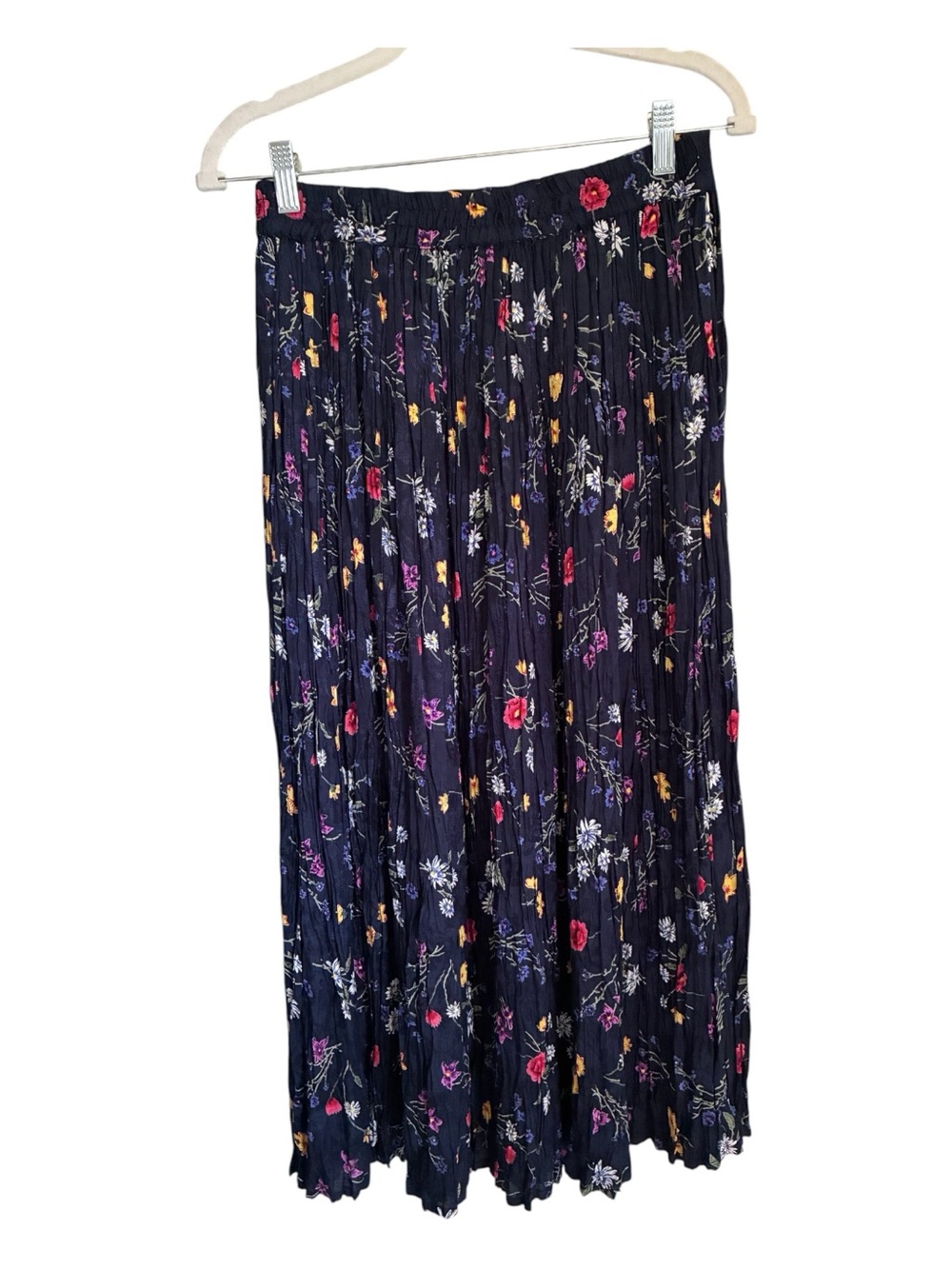 VTG Whimsigoth Dark Cottagecore Navy Floral Pleated Romantic Maxi Skirt MP